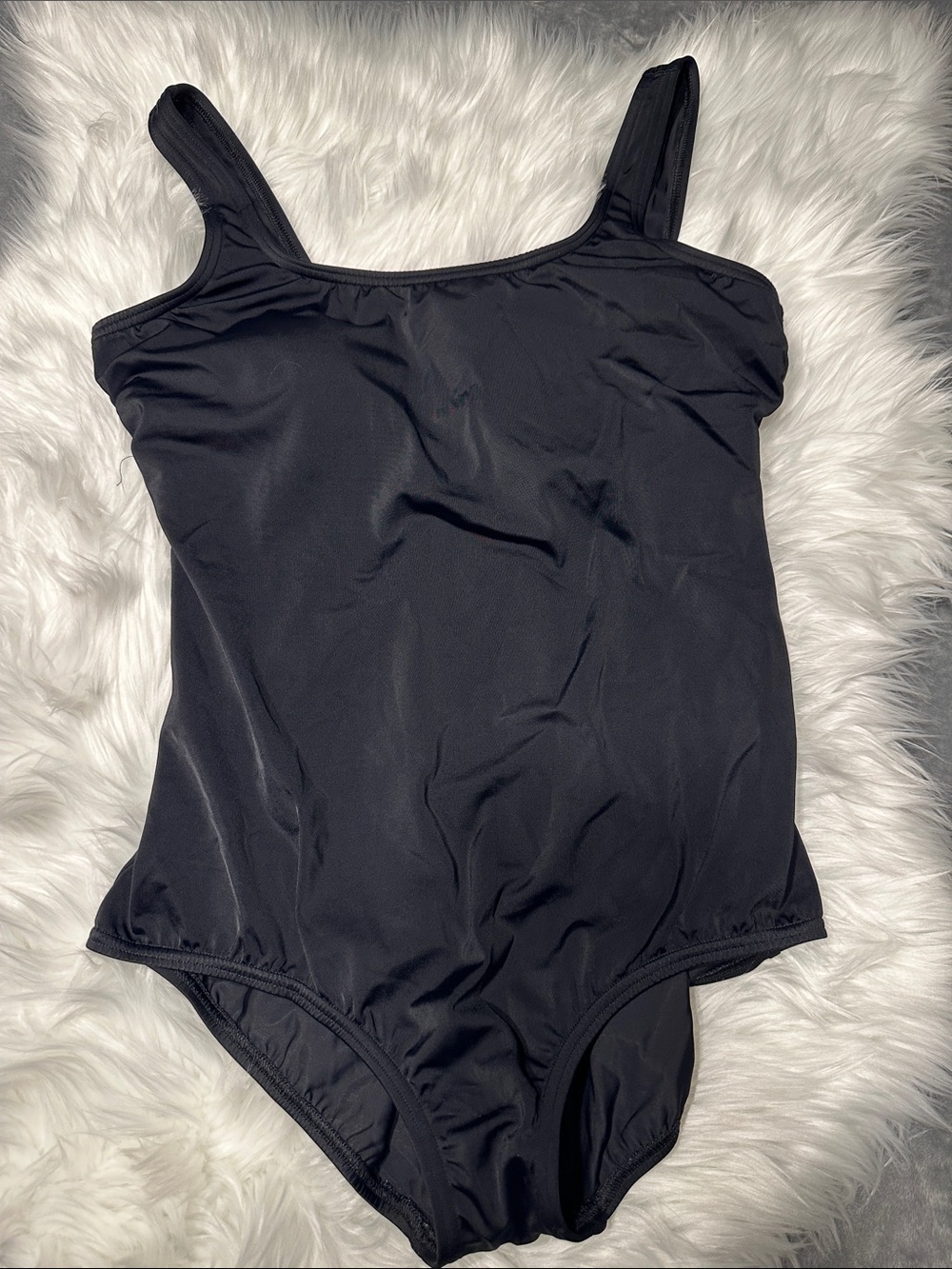 EUC Lands' End Black One-Piece Swimsuit with Logo Tag Sz 14